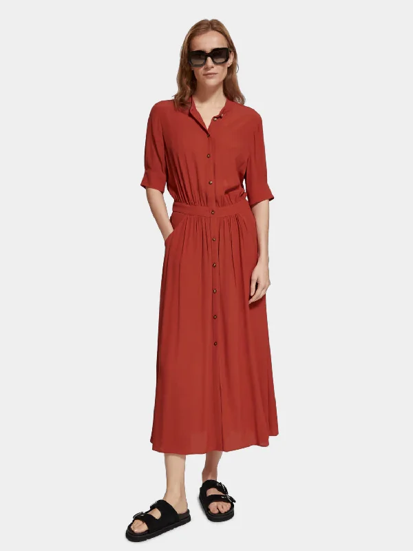 Plus Size Women Dress with a Flattering A - Line Cut for Comfort and StyleMidi dress with button closure Plus Size Women Dress with a Flattering A - Line Cut for Comfort and StyleMidi dress with button closure