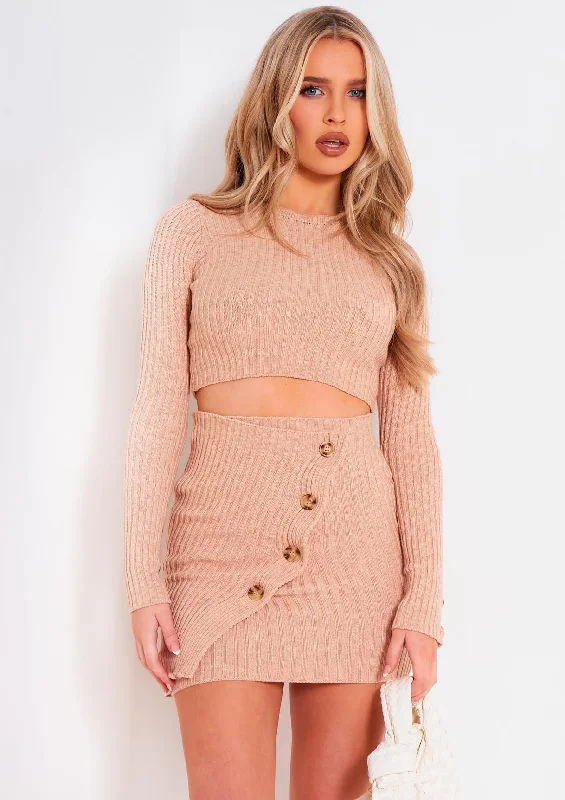 Cowl Neck Women's Cashmere Blend Sweater Dresses for WinterMira Beige Rib Knit Long Sleeve Crop Top Cowl Neck Women's Cashmere Blend Sweater Dresses for WinterMira Beige Rib Knit Long Sleeve Crop Top