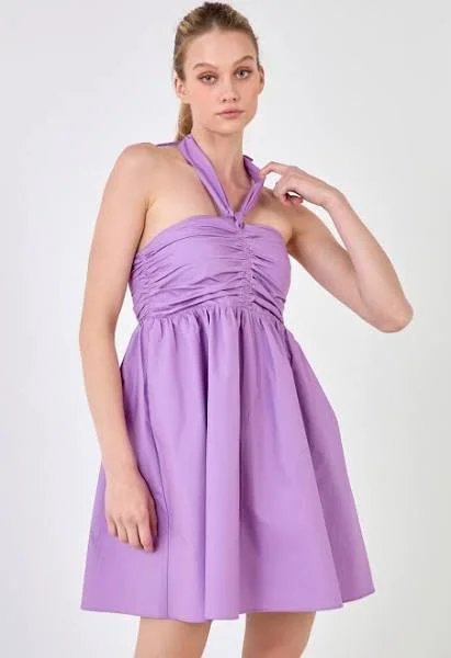 Off - the - Shoulder Women Dress for a Romantic and Feminine LookRuched Lilac Halter Neck Dress Off - the - Shoulder Women Dress for a Romantic and Feminine LookRuched Lilac Halter Neck Dress