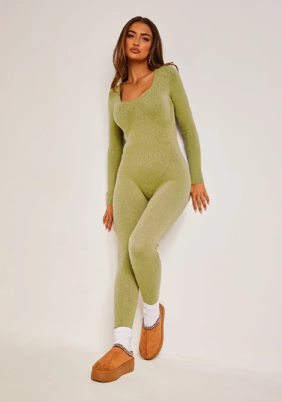 A - Line Women's Merino Wool Sweater Dresses in Classic StylesSavannah Olive Knitted Long Sleeve Jumpsuit A - Line Women's Merino Wool Sweater Dresses in Classic StylesSavannah Olive Knitted Long Sleeve Jumpsuit