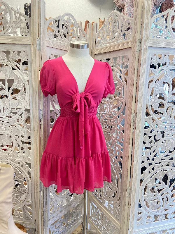 Sheath Women Dress with a Tailored Fit for a Professional LookTie Front Hot Pink Dress Sheath Women Dress with a Tailored Fit for a Professional LookTie Front Hot Pink Dress