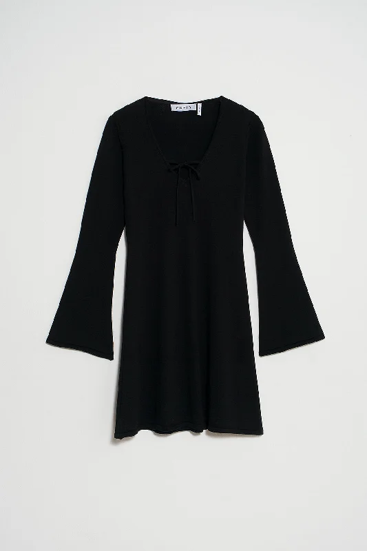 Strapless Women Dress with a Built - in Bra for Comfort and SupportTie Front Knitted Mini Dress Strapless Women Dress with a Built - in Bra for Comfort and SupportTie Front Knitted Mini Dress