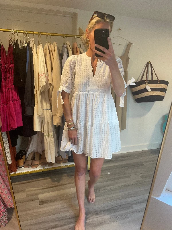 Off - the - Shoulder Women Dress for a Romantic and Feminine LookWhite Gingham Tiered Mini Dress Off - the - Shoulder Women Dress for a Romantic and Feminine LookWhite Gingham Tiered Mini Dress