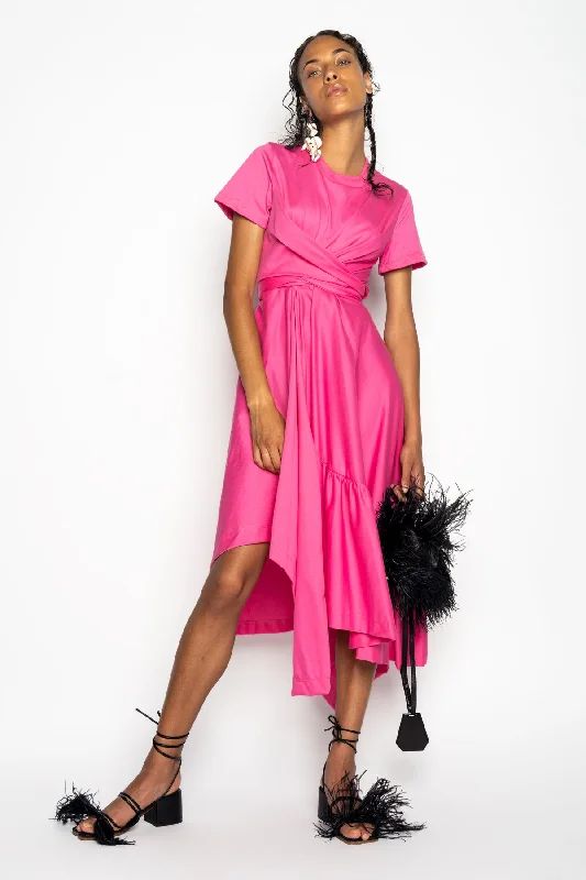 Wrap - Style Women Dress with Adjustable Fit for All Body Types Wrap - Style Women Dress with Adjustable Fit for All Body Types PINK CROSS WAIST DRAPE T-SHIRT DRESS Wrap - Style Women Dress with Adjustable Fit for All Body Types Wrap - Style Women Dress with Adjustable Fit for All Body Types PINK CROSS WAIST DRAPE T-SHIRT DRESS