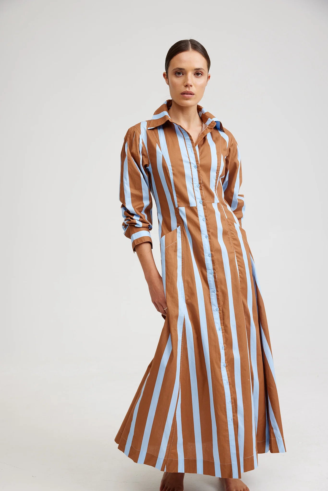 Off - the - Shoulder Women Dress for a Romantic and Feminine Look Off - the - Shoulder Women Dress for a Romantic and Feminine Look THE BLAZE DRESS IN CIGAR/AZURE STRIPE Off - the - Shoulder Women Dress for a Romantic and Feminine Look Off - the - Shoulder Women Dress for a Romantic and Feminine Look THE BLAZE DRESS IN CIGAR/AZURE STRIPE