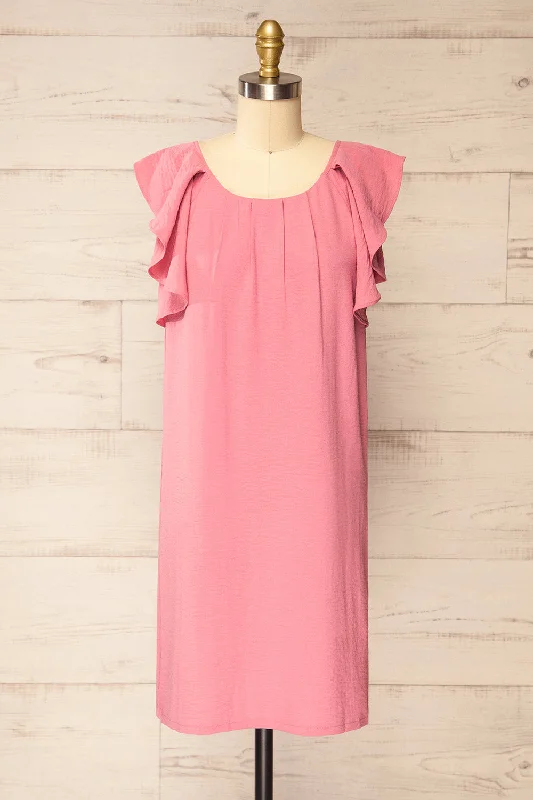 Midi dresses with patchwork patterns for a one - of - a - kind styleAaron Pink | Straight Short Dress Midi dresses with patchwork patterns for a one - of - a - kind styleAaron Pink | Straight Short Dress