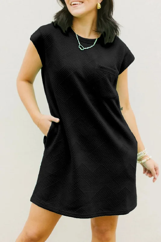 Midi dresses with cold - shoulder cutouts for a trendy styleTexture Cap Sleeve T-Shirt Dress Midi dresses with cold - shoulder cutouts for a trendy styleTexture Cap Sleeve T-Shirt Dress
