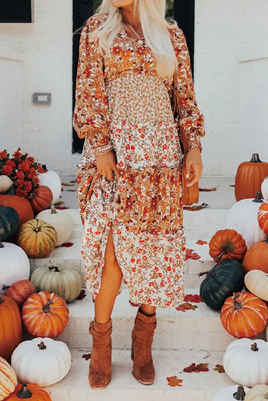 Midi dresses with asymmetric hems for a fashion - forward and dynamic appearanceFloral Ruffle Long Sleeve Midi Dress Midi dresses with asymmetric hems for a fashion - forward and dynamic appearanceFloral Ruffle Long Sleeve Midi Dress