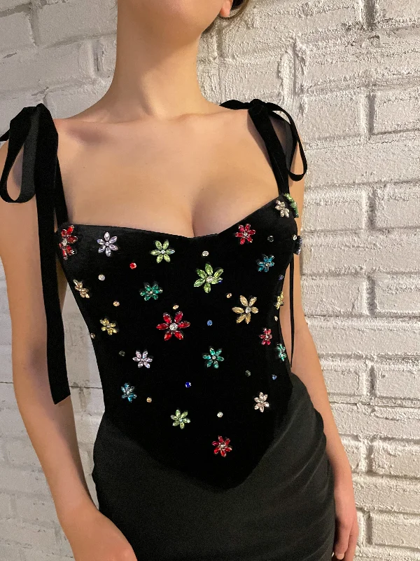 Midi dresses with patchwork patterns for a one - of - a - kind styleMidnight Blossom Corset Midi dresses with patchwork patterns for a one - of - a - kind styleMidnight Blossom Corset