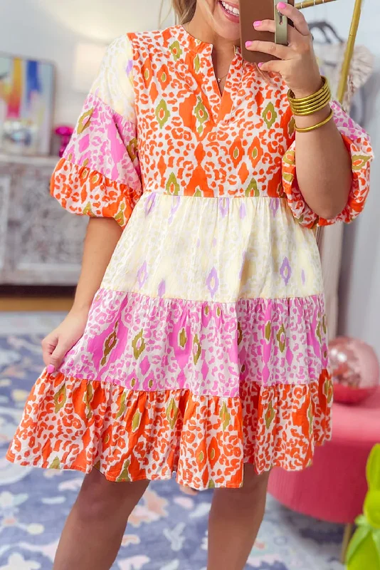Midi dresses with belted waists to accentuate the figureAbstract Colorblock Bubble Sleeve Dress Midi dresses with belted waists to accentuate the figureAbstract Colorblock Bubble Sleeve Dress