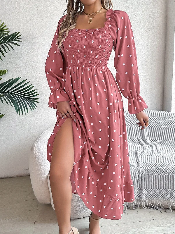 Midi dresses with wrap - around skirts for a customizable fitPolka Dot Flounce Sleeve Midi Dress Midi dresses with wrap - around skirts for a customizable fitPolka Dot Flounce Sleeve Midi Dress