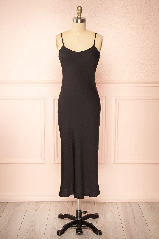 Midi dresses with denim fabric for a casual yet stylish day outRebby Black | Silky Fitted Midi Dress Midi dresses with denim fabric for a casual yet stylish day outRebby Black | Silky Fitted Midi Dress