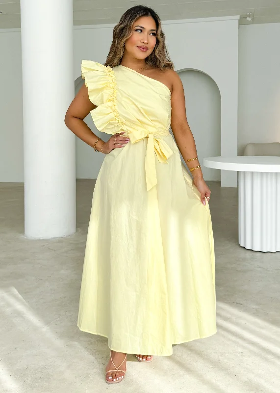 Midi dresses with asymmetric hems for a fashion - forward and dynamic appearanceRowler One Shoulder Midi Dress - Lemon Midi dresses with asymmetric hems for a fashion - forward and dynamic appearanceRowler One Shoulder Midi Dress - Lemon