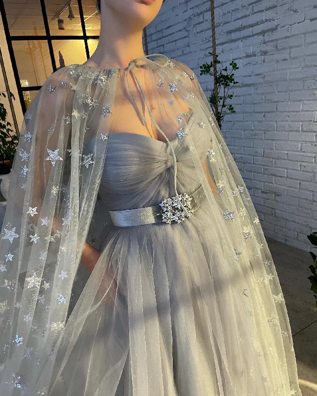 Midi dresses with geometric cutouts for a contemporary and edgy lookShining Star Capelet Gown Midi dresses with geometric cutouts for a contemporary and edgy lookShining Star Capelet Gown