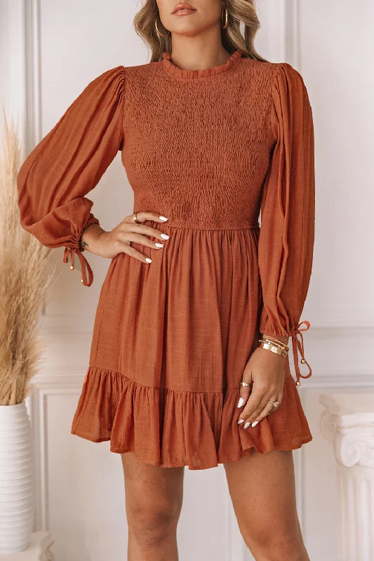 High - low midi dresses with geometric patterns for a modern partySmocked Ruffle Puff Sleeve Dress High - low midi dresses with geometric patterns for a modern partySmocked Ruffle Puff Sleeve Dress