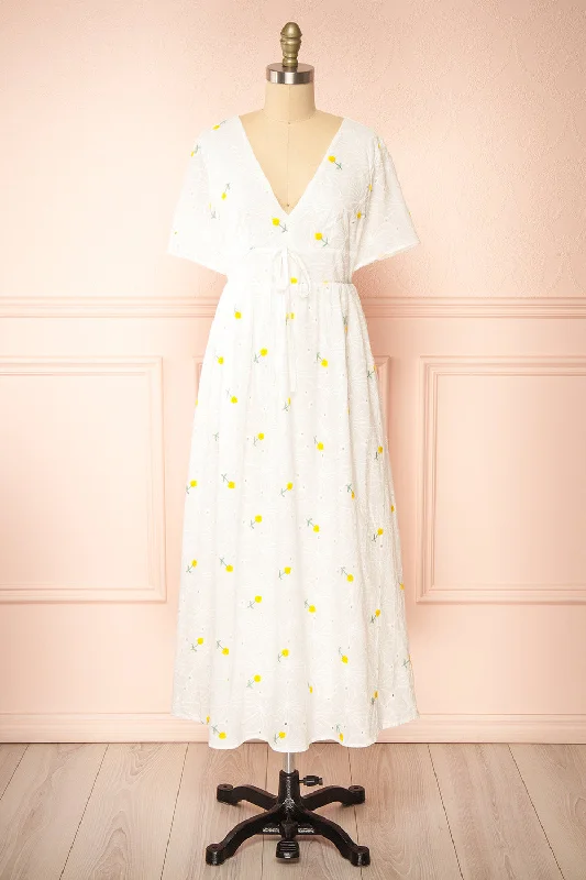Midi dresses with cold - shoulder cutouts for a trendy styleStephany | White Embroidered Floral Dress Midi dresses with cold - shoulder cutouts for a trendy styleStephany | White Embroidered Floral Dress