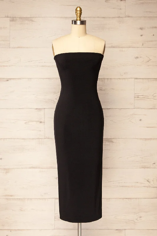 Midi dresses with tassel accents for a bohemian and free - spirited styleVictorya Black | Strapless Fitted Midi Dress Midi dresses with tassel accents for a bohemian and free - spirited styleVictorya Black | Strapless Fitted Midi Dress