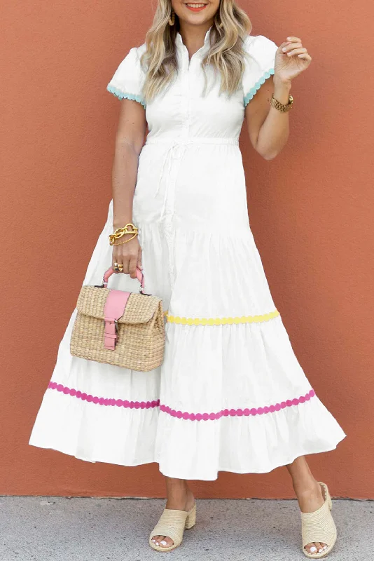 Midi dresses with mesh inserts for a trendy and breathable optionRic-Rac Drawstring Waist Maxi Dress Midi dresses with mesh inserts for a trendy and breathable optionRic-Rac Drawstring Waist Maxi Dress