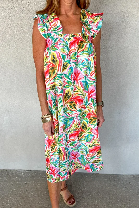 Midi dresses with sheer panels for a touch of allureFloral Ruffle Sleeveless Midi Dress Midi dresses with sheer panels for a touch of allureFloral Ruffle Sleeveless Midi Dress