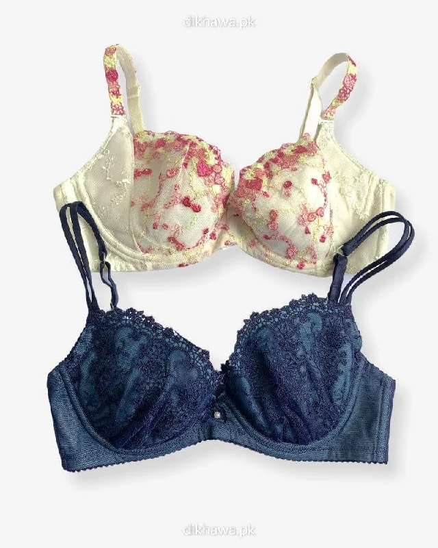 Women's Hanes bras for budget - friendly optionsImported Stocklot Branded  Net Pushup Bra - Underwired Bra  -  Non Padded Bra - Pack of 2