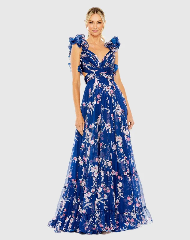 Maxi dresses with ruffled tiers for a romantic beach weddingRuffle Tiered Floral Cut-Out Chiffon Gown Maxi dresses with ruffled tiers for a romantic beach weddingRuffle Tiered Floral Cut-Out Chiffon Gown