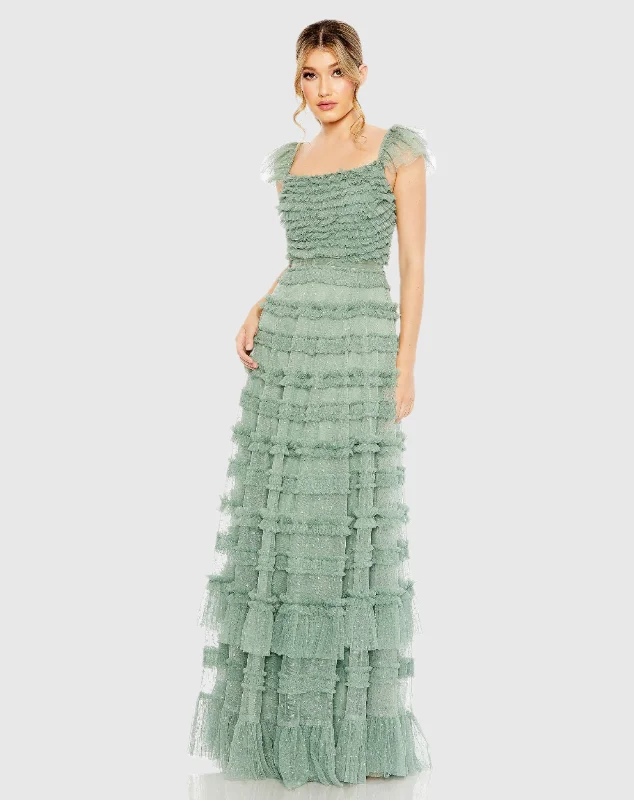 Maxi dresses with fringe - trimmed sleeves and wrap - around styles for a bohemian and free - spirited lookRuffle Cap Sleeve Tiered Ruffle Gown Maxi dresses with fringe - trimmed sleeves and wrap - around styles for a bohemian and free - spirited lookRuffle Cap Sleeve Tiered Ruffle Gown