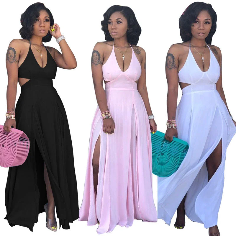 Maxi dresses with cold - shoulder cutouts and sheer panels for a sexy and stylish look90805-MX1 summer cool sexy halter design split maxi dress women Maxi dresses with cold - shoulder cutouts and sheer panels for a sexy and stylish look90805-MX1 summer cool sexy halter design split maxi dress women
