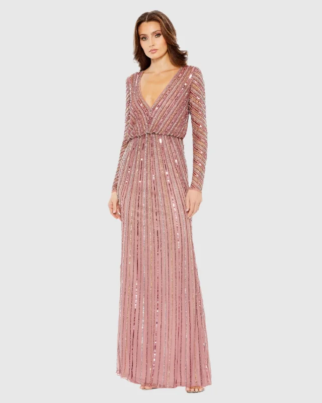 Plaid maxi dresses for a fall - themed family gathering or outdoor eventSequined V Neck Long Sleeve Column Gown Plaid maxi dresses for a fall - themed family gathering or outdoor eventSequined V Neck Long Sleeve Column Gown