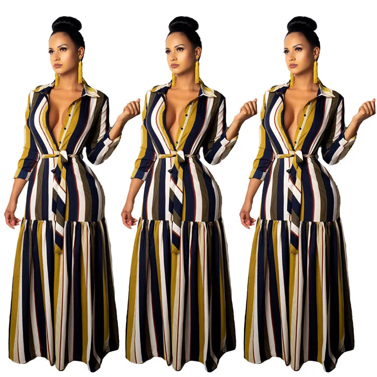 Maxi dresses with tiered ruffled sleeves and a-line silhouettes for a feminine and voluminous lookfashion stripe turn-down collar women long sleeve maxi dress bandage dresses 2020 New Maxi dresses with tiered ruffled sleeves and a-line silhouettes for a feminine and voluminous lookfashion stripe turn-down collar women long sleeve maxi dress bandage dresses 2020 New