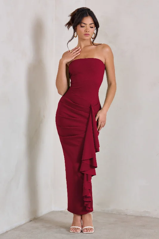 Maxi dresses with lace - up side panels and ruffled bodices for a feminine and detailed lookFleur | Berry Bandeau Ruffle Maxi Dress Maxi dresses with lace - up side panels and ruffled bodices for a feminine and detailed lookFleur | Berry Bandeau Ruffle Maxi Dress