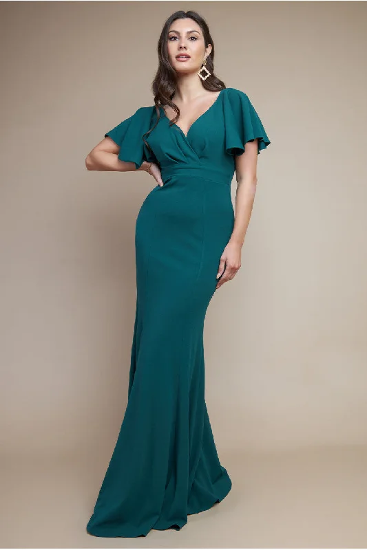 Maxi dresses with pleated skirts and metallic threads for a glamorous evening outGoddiva Flared Sleeve Front Wrap Maxi Dress - Emerald Green Maxi dresses with pleated skirts and metallic threads for a glamorous evening outGoddiva Flared Sleeve Front Wrap Maxi Dress - Emerald Green