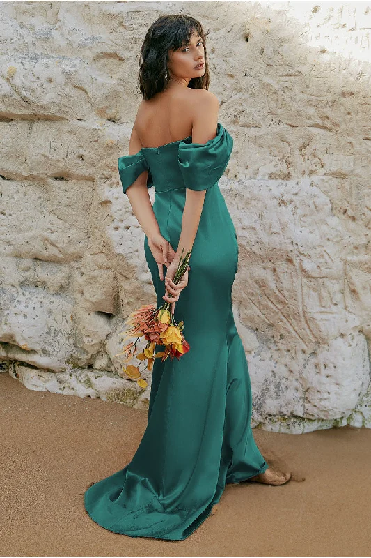 Bohemian - style maxi dresses with floral embroidery for music festivalsGoddiva Off Shoulder Satin Maxi With V Neck - Emerald Bohemian - style maxi dresses with floral embroidery for music festivalsGoddiva Off Shoulder Satin Maxi With V Neck - Emerald