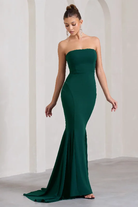 Sleeveless maxi dresses in silk for a sophisticated summer weddingImpress Me | Bottle Green Strapless Bandeau Fishtail Maxi Dress Sleeveless maxi dresses in silk for a sophisticated summer weddingImpress Me | Bottle Green Strapless Bandeau Fishtail Maxi Dress