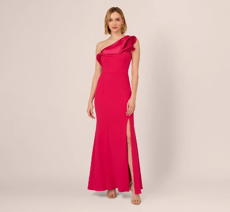 Maxi dresses with lace - up side panels and ruffled bodices for a feminine and detailed lookOne Shoulder Mermaid Gown With Ruffled Neckline In Pink Cherry Maxi dresses with lace - up side panels and ruffled bodices for a feminine and detailed lookOne Shoulder Mermaid Gown With Ruffled Neckline In Pink Cherry