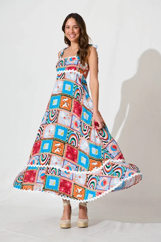 Maxi dresses with tassel - trimmed hems and ribbed textures for a unique and tactile appearanceSomerset Maxi Sundress In Bright Multi With Ric Rac Trim Maxi dresses with tassel - trimmed hems and ribbed textures for a unique and tactile appearanceSomerset Maxi Sundress In Bright Multi With Ric Rac Trim
