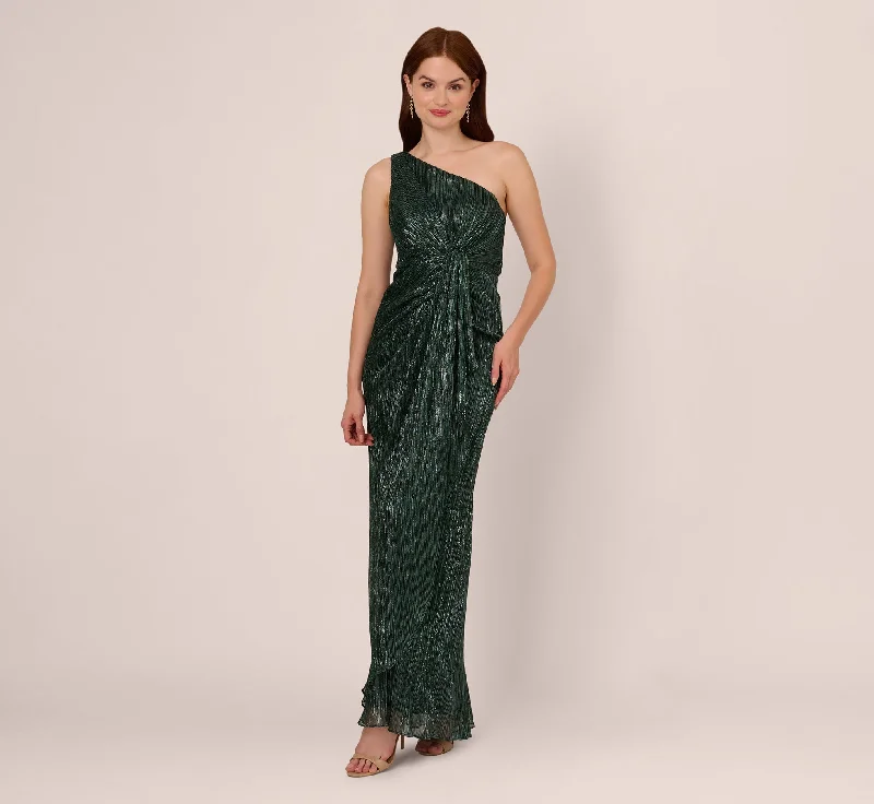 Maxi dresses with button - down skirts and ruched sleeves for a unique and stylish arm lookStardust Pleated Draped One Shoulder Gown In Green Pine Maxi dresses with button - down skirts and ruched sleeves for a unique and stylish arm lookStardust Pleated Draped One Shoulder Gown In Green Pine