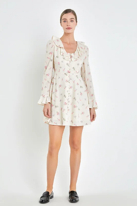 Empire Waist Women Dress to Accentuate the Bust and Conceal the WaistFloral Ruffled Neck Mini Dress Empire Waist Women Dress to Accentuate the Bust and Conceal the WaistFloral Ruffled Neck Mini Dress
