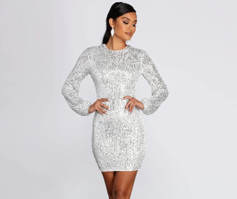 Empire Waist Women Dress to Accentuate the Bust and Conceal the WaistLong Sleeve Sequin Mini Dress Empire Waist Women Dress to Accentuate the Bust and Conceal the WaistLong Sleeve Sequin Mini Dress