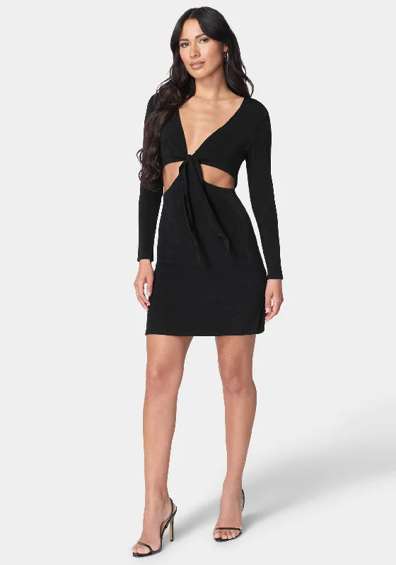 Halter Neck Women Dress to Show Off the Shoulders and NecklineLong Sleeve Tie Front Slinky Dress Halter Neck Women Dress to Show Off the Shoulders and NecklineLong Sleeve Tie Front Slinky Dress