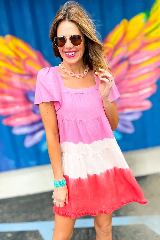 Printed Abstract Women Dress for a Modern and Artistic AppealPink Colorblock Dip Dye Square Neck Tiered Dress Printed Abstract Women Dress for a Modern and Artistic AppealPink Colorblock Dip Dye Square Neck Tiered Dress
