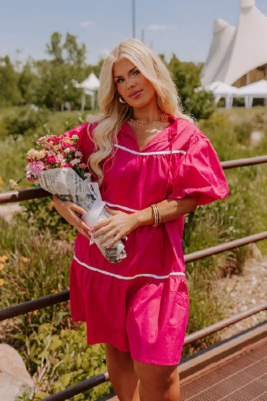 Ruffled Women Dress with Multiple Layers for a Playful and Girly StylePorch Swing Sippin' Mini Dress in Hot Pink Curves Ruffled Women Dress with Multiple Layers for a Playful and Girly StylePorch Swing Sippin' Mini Dress in Hot Pink Curves