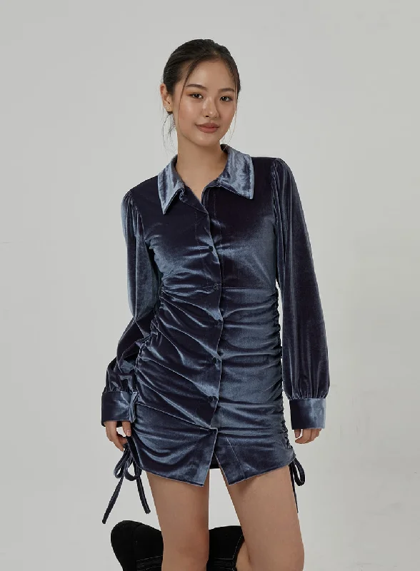 Halter Neck Women Dress to Show Off the Shoulders and NecklineSide Tie Ruching Velvet Long Sleeve Mini Dress CD23 Halter Neck Women Dress to Show Off the Shoulders and NecklineSide Tie Ruching Velvet Long Sleeve Mini Dress CD23