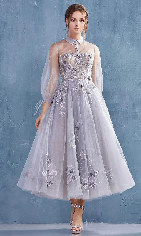 Satin cocktail dresses with a high - low hem for a modern touchAndrea and Leo - A0862 Embroidered Lace Long Sleeve A-Line Dress Satin cocktail dresses with a high - low hem for a modern touchAndrea and Leo - A0862 Embroidered Lace Long Sleeve A-Line Dress