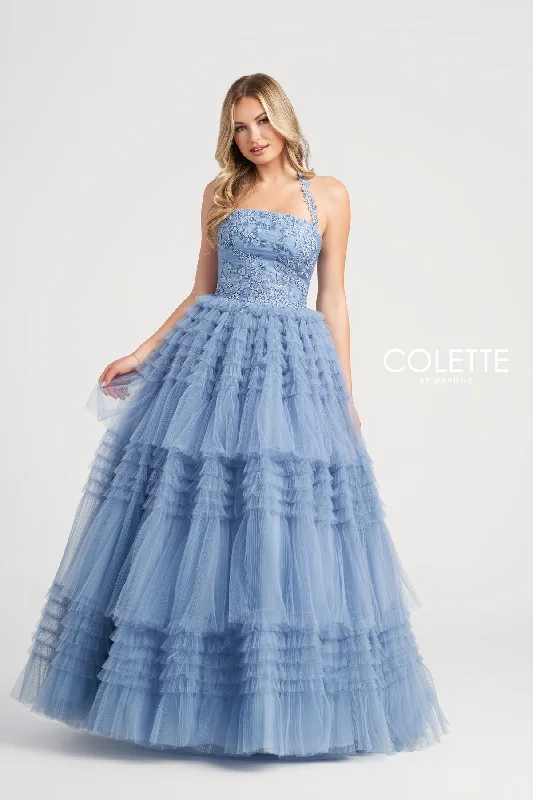 Wedding guest dresses with cut - out details and midi lengthsColette CL5163 Layered Prom Long Halter Formal Ball Gown Wedding guest dresses with cut - out details and midi lengthsColette CL5163 Layered Prom Long Halter Formal Ball Gown