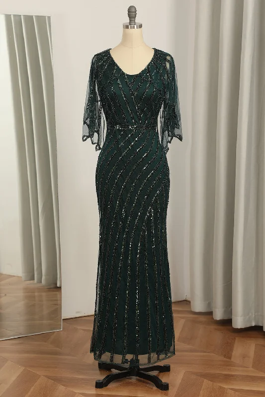 Mini cocktail dresses with a cold - shoulder ruffled sleeveDark Green Sequined Scoop Neck Long 1920s Dress Mini cocktail dresses with a cold - shoulder ruffled sleeveDark Green Sequined Scoop Neck Long 1920s Dress