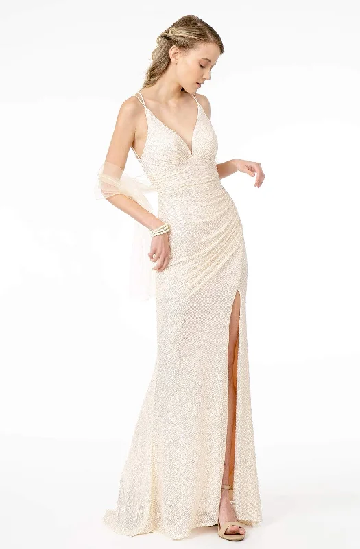 Strapless formal dresses with tulle skirts for a classic prom lookElizabeth K - GL1814 Ruched Plunging V-Neck Gown With Slit Strapless formal dresses with tulle skirts for a classic prom lookElizabeth K - GL1814 Ruched Plunging V-Neck Gown With Slit