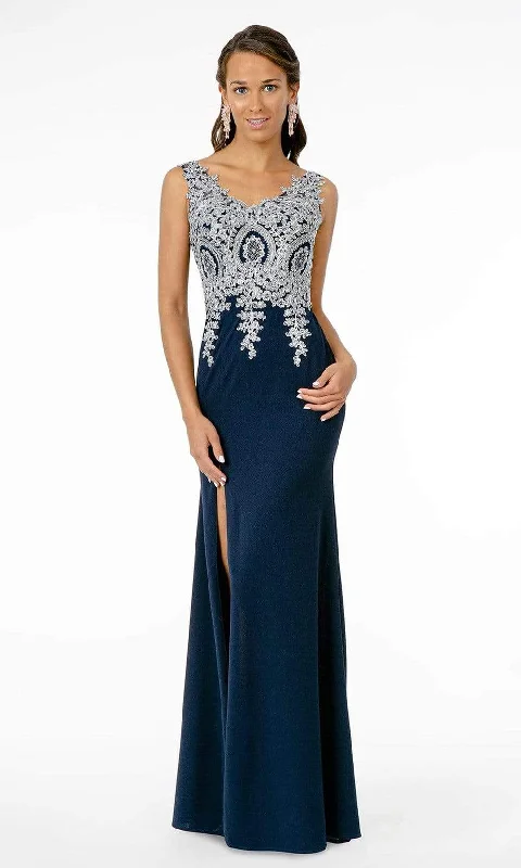Long - train formal dresses in chiffon for a dramatic prom entranceElizabeth K - GL1839 Appliqued Bodice High Slit Long Dress Long - train formal dresses in chiffon for a dramatic prom entranceElizabeth K - GL1839 Appliqued Bodice High Slit Long Dress