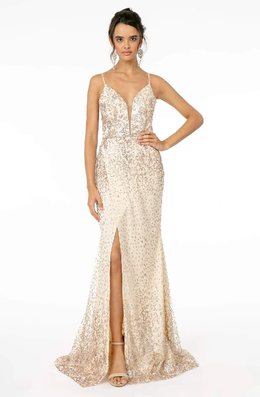 Formal dresses with tiered lace skirts and off - the - shoulder necklines for a feminine and elegant formal appearanceElizabeth K - GL1844 Illusion Deep V-Neck Glitter Mesh High Slit Gown Formal dresses with tiered lace skirts and off - the - shoulder necklines for a feminine and elegant formal appearanceElizabeth K - GL1844 Illusion Deep V-Neck Glitter Mesh High Slit Gown