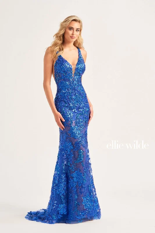 Wedding guest dresses with button - down fronts and A - line silhouettesEllie Wilde EW34040 Long Formal Fitted Sequin Prom Dress Wedding guest dresses with button - down fronts and A - line silhouettesEllie Wilde EW34040 Long Formal Fitted Sequin Prom Dress