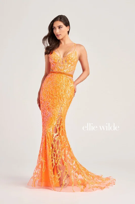 Polka - dot - printed wedding guest dresses with short sleevesEllie Wilde EW35007 Long Beaded Formal Fitted Prom Dress Polka - dot - printed wedding guest dresses with short sleevesEllie Wilde EW35007 Long Beaded Formal Fitted Prom Dress